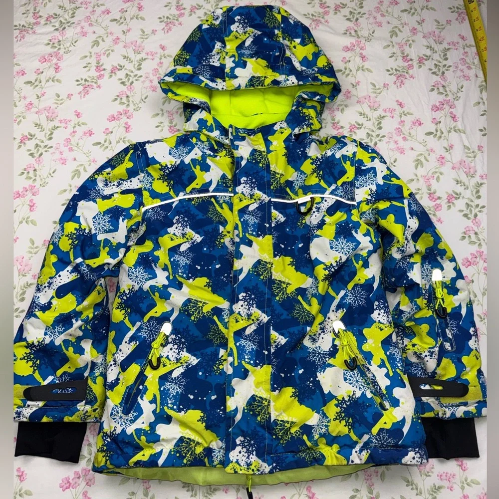Phibee Big Boy's Waterproof Breathable Snowboard Ski Jacket blue yellow white
